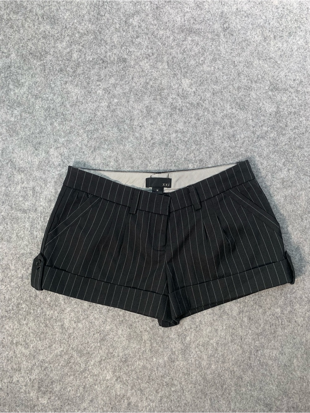 XXi Black Pinstripe High-Waist Cuffed Shorts